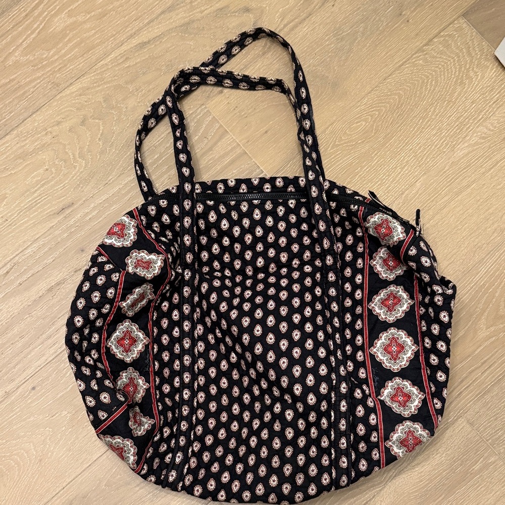 Vera Bradley Stylish Black and Red Patterned Duffel Bag